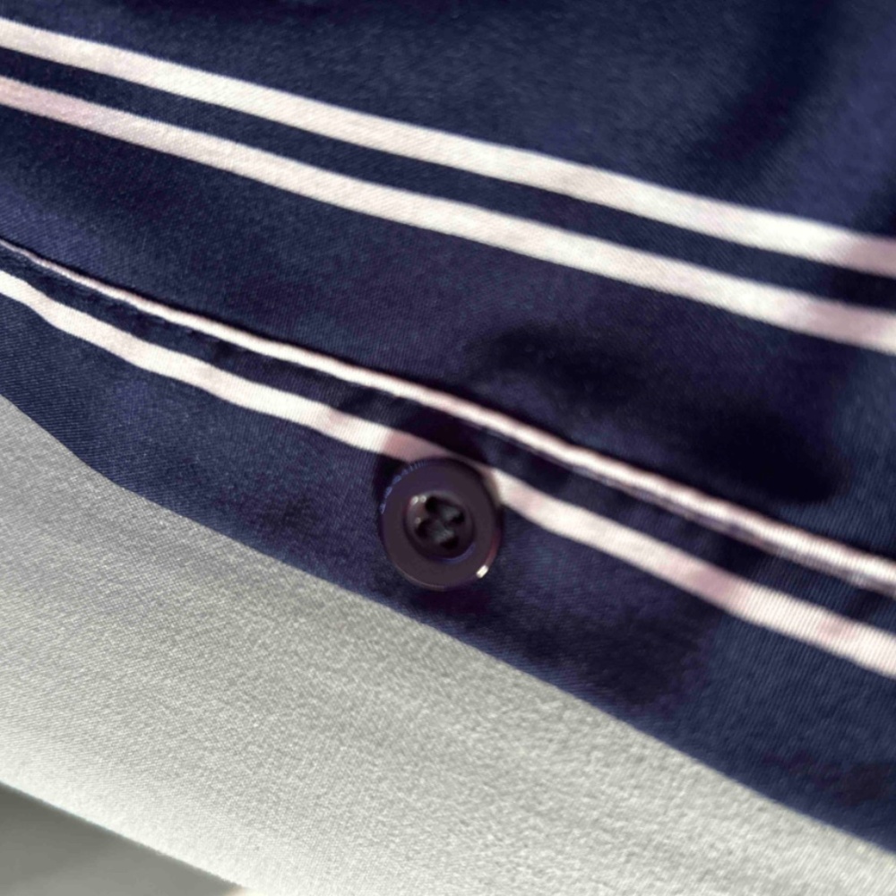 Navy Blue White Striped Shirt Button Up / Down Long Sleeve, Collar - Picture 11 of 12